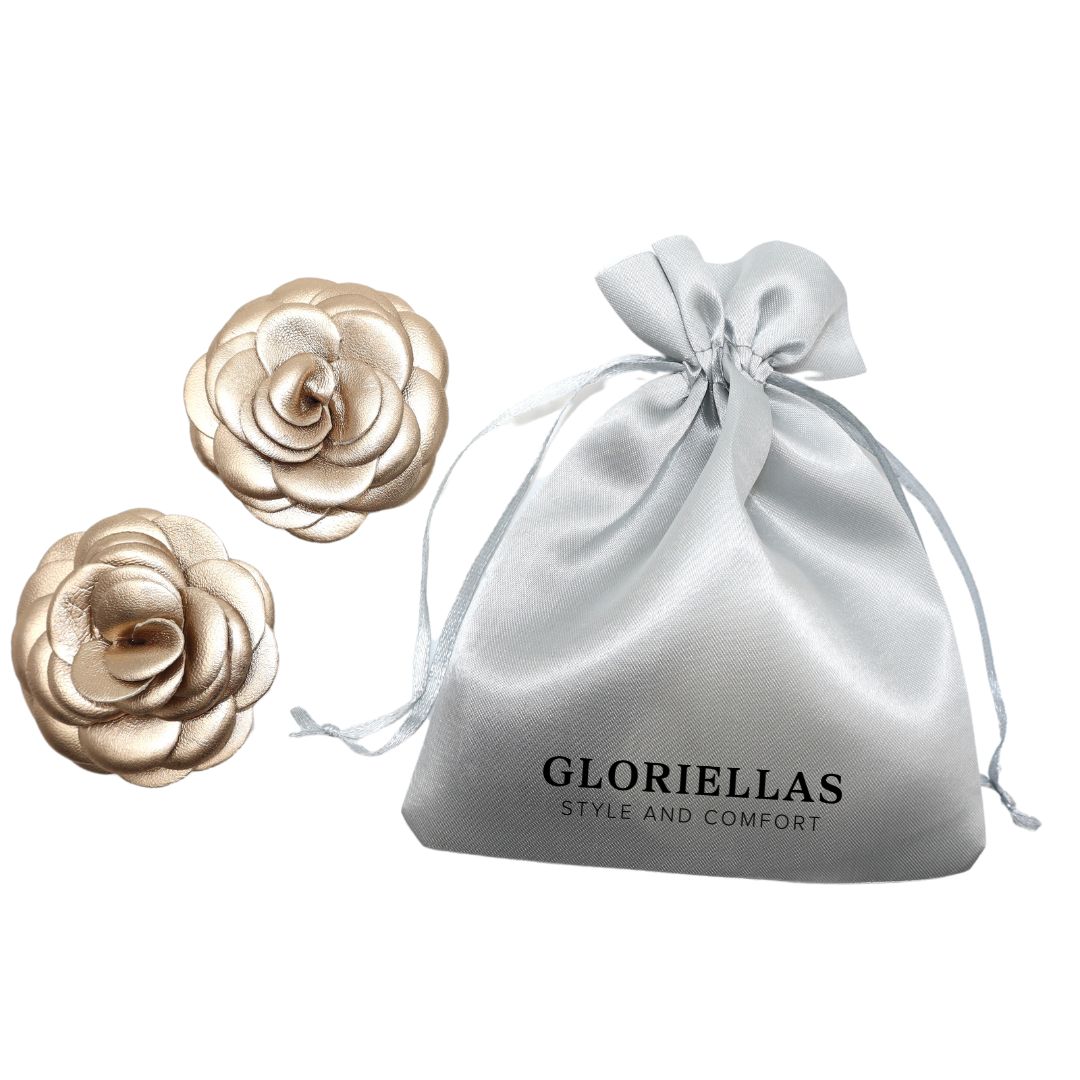 GLORIELLAS Clip Golden Camelita Gloriellas Schuhclips Golden Camelita in Blütenform aus echtem Leder in gold mit Satinbeutel