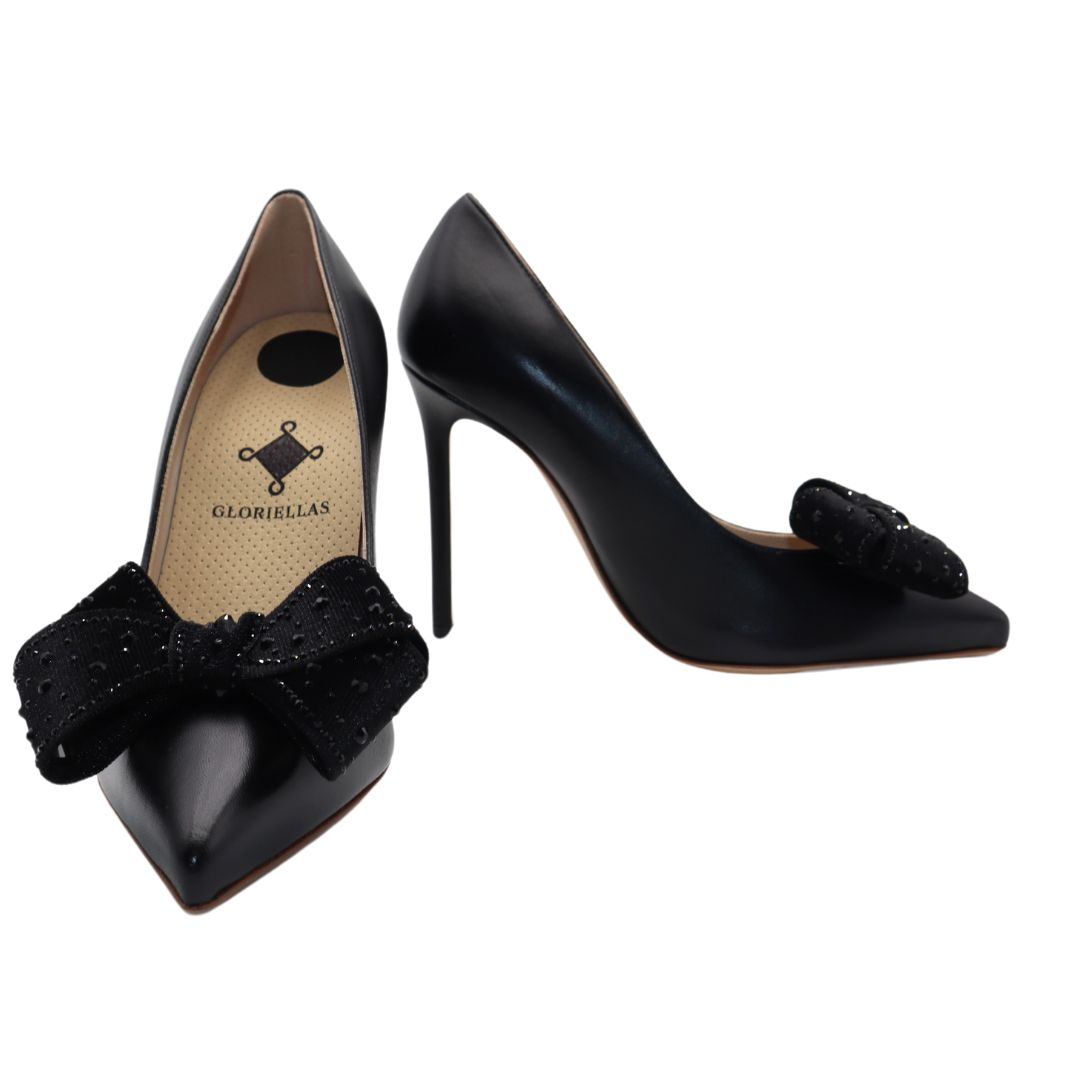 GLORIELLAS Clip Black Velvet Glam Gloriellas Schuhclips Black Velvet Glam Schwarze Samtschleife mit Glitzer und schwarzen High Heels