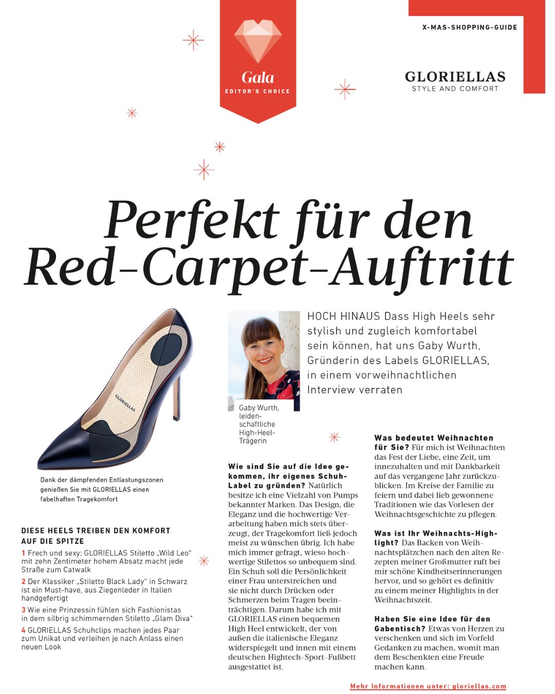 Gloriellas Clipping Presse Gala Magazin schwarze Pumps Gloriellas Stilettos Black Lady bequeme Pumps bequeme High Heels Gründerin Gaby Wurth
