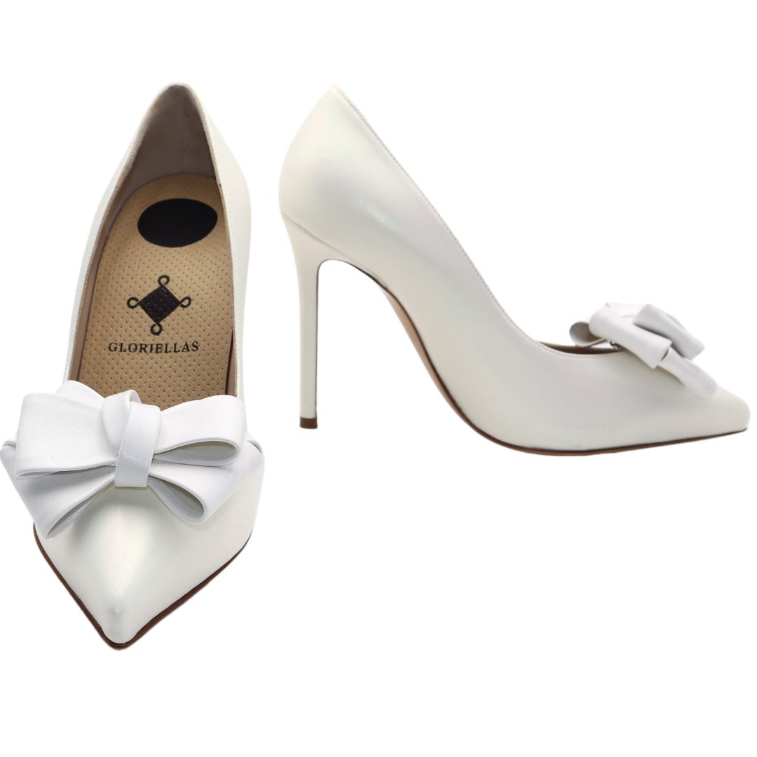 GLORIELAS Clip White Party Gloriellas Schuhclip White Party weie Schleife aus veganem Leder mit weißen High Heels