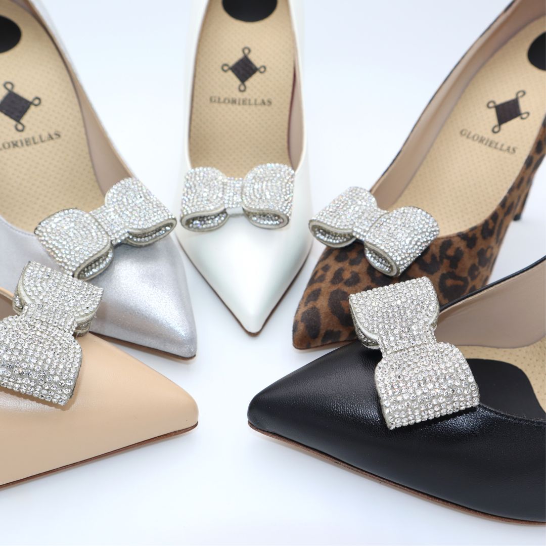 GLORIELLAS Clip Glam Daisy Gloriellas Schuhclips Glam Diva silberne Glitzerschleife Schuhaccessoire mit edlen High Heels