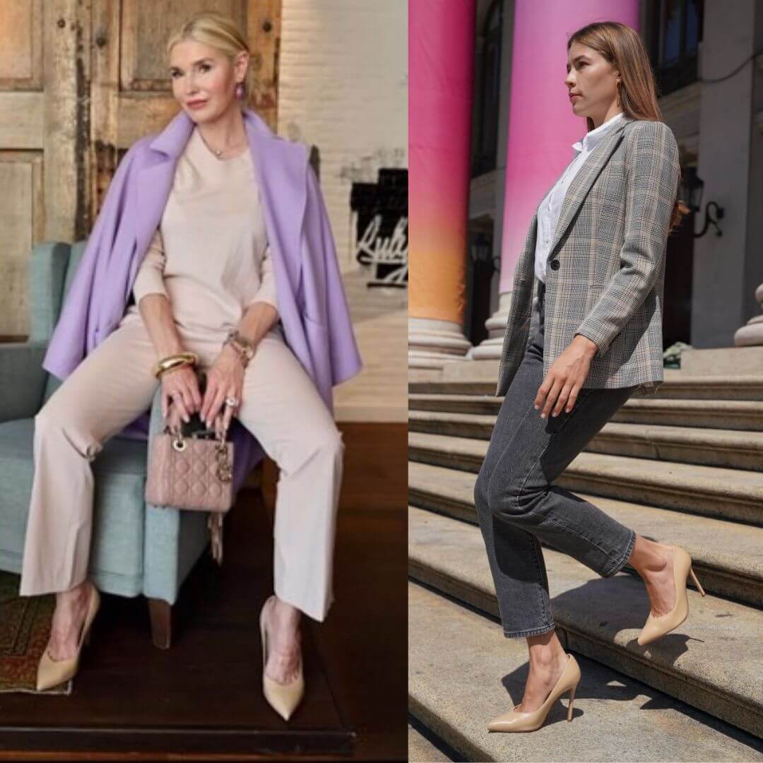 Business Outfits mit nudefarbenen Pumps beige High Heels Gloriellas Stilettos Harmonie