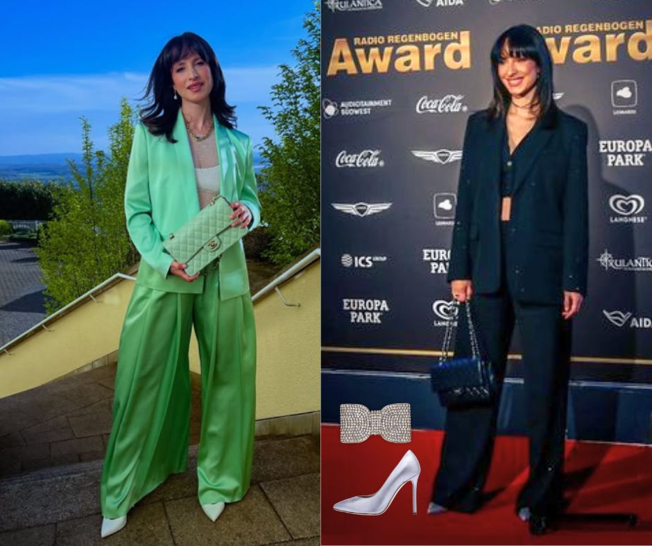 Stephanie Stumph trägt Gloriellas weisse Pumps silberne High Heels Blogbeitrag von Gloriellas