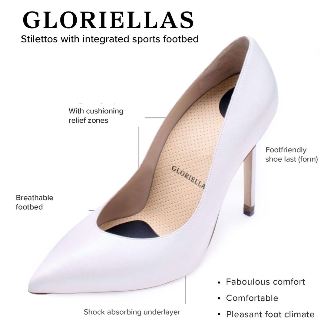 Gloriellas Stilettos Venice weisse Pumps bequeme High Heels warum sind diese High Heels so bequem Absatzschuhe mit Fussbett