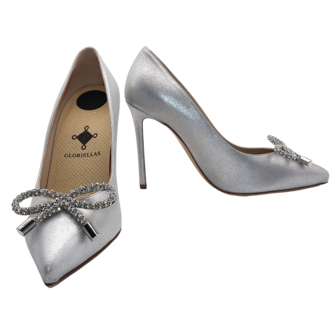 GLORIELLAS Clip Crystal loop GLORIELLAS Schuhclip Crystal look glitzernde Schleifenapplikation aus Metall  silberne High Heels