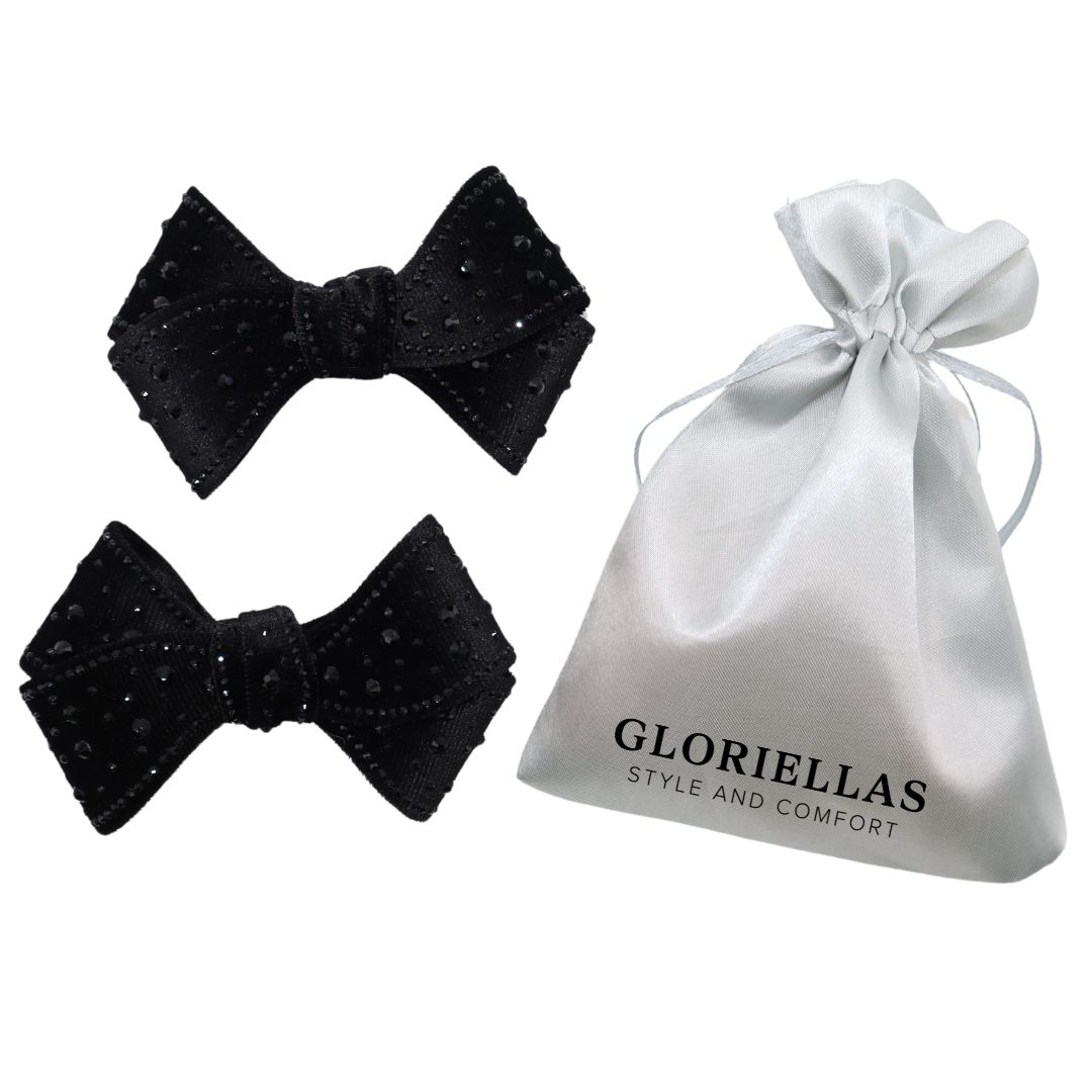 GLORIELLAS Clip Black Velvet Glam Gloriellas Schuhclips Black Velvet Glam Schwarze Samtschleife mit Glitzer