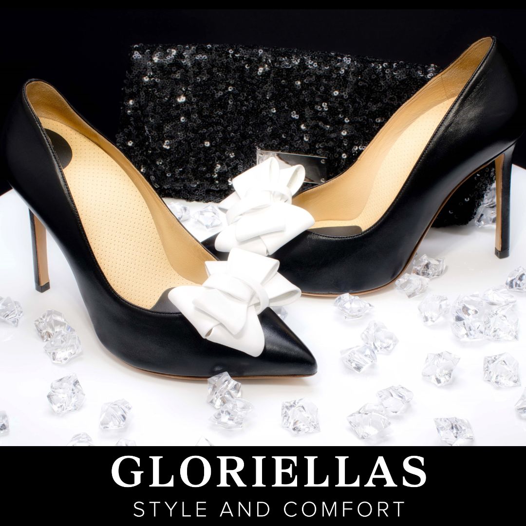 GLORIELAS Clip White Party Gloriellas Schuhclip White Party weie Schleife aus veganem Leder mit schwarzen High Heels