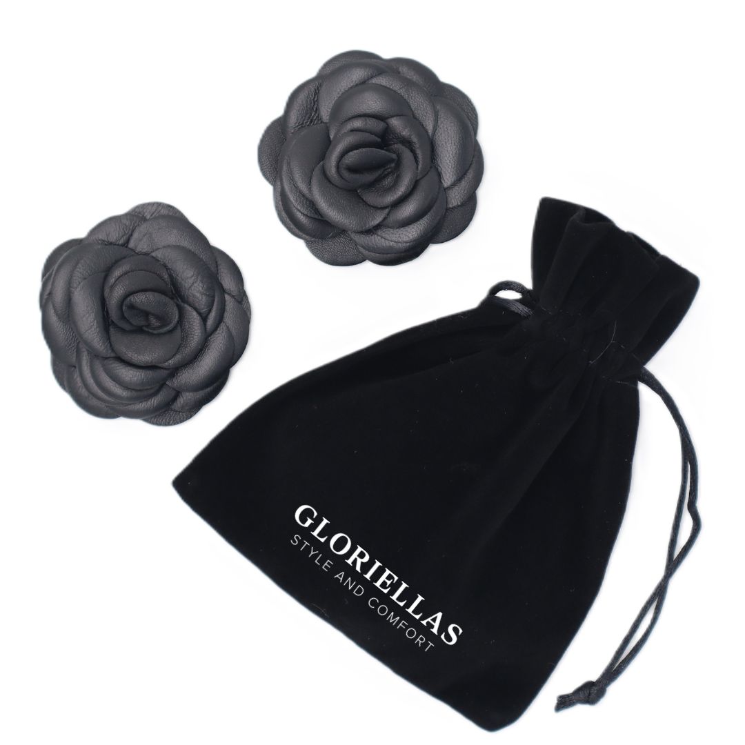 GLORIELLAS Schuhclip Black Camelita Gloriellas Clips Black Camelita Schuhclips aus echtem Leder in Blütenform Schuhaccessoire