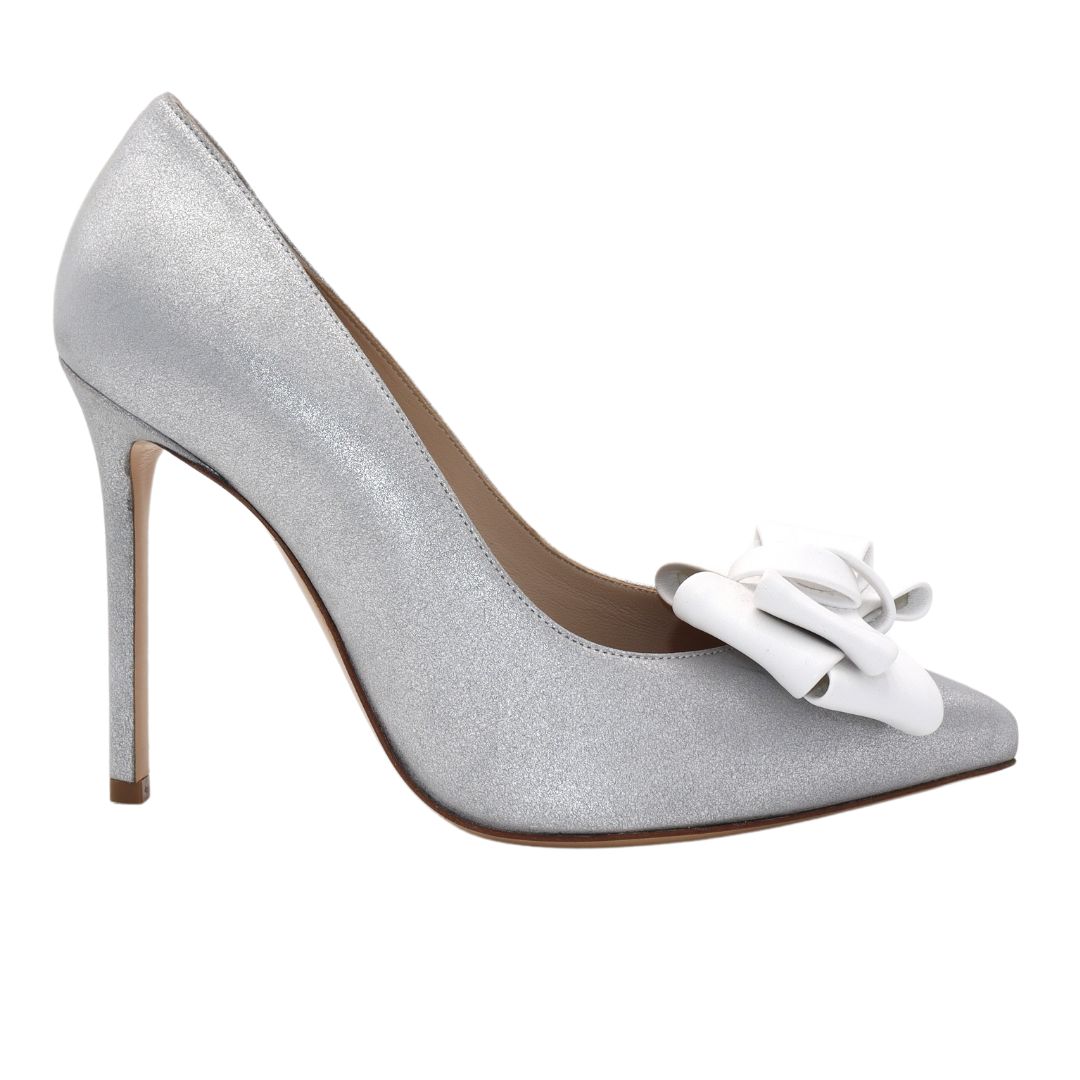 GLORIELAS Clip White Party Gloriellas Schuhclip White Party weie Schleife aus veganem Leder mit silbernen High Heels
