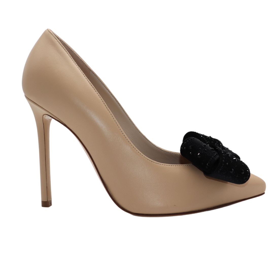 GLORIELLAS Clip Black Velvet Glam Gloriellas Schuhclips Black Velvet Glam Schwarze Samtschleife mit Glitzer und beige High Heels