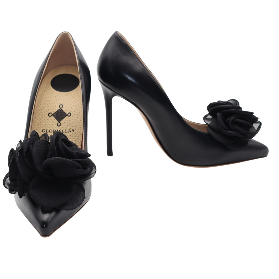 GLORIELLAS Clip Black Secret Gloriellas Schuhclips Black Secret schwarze Blüte aus Tüll und schwarze High Heels