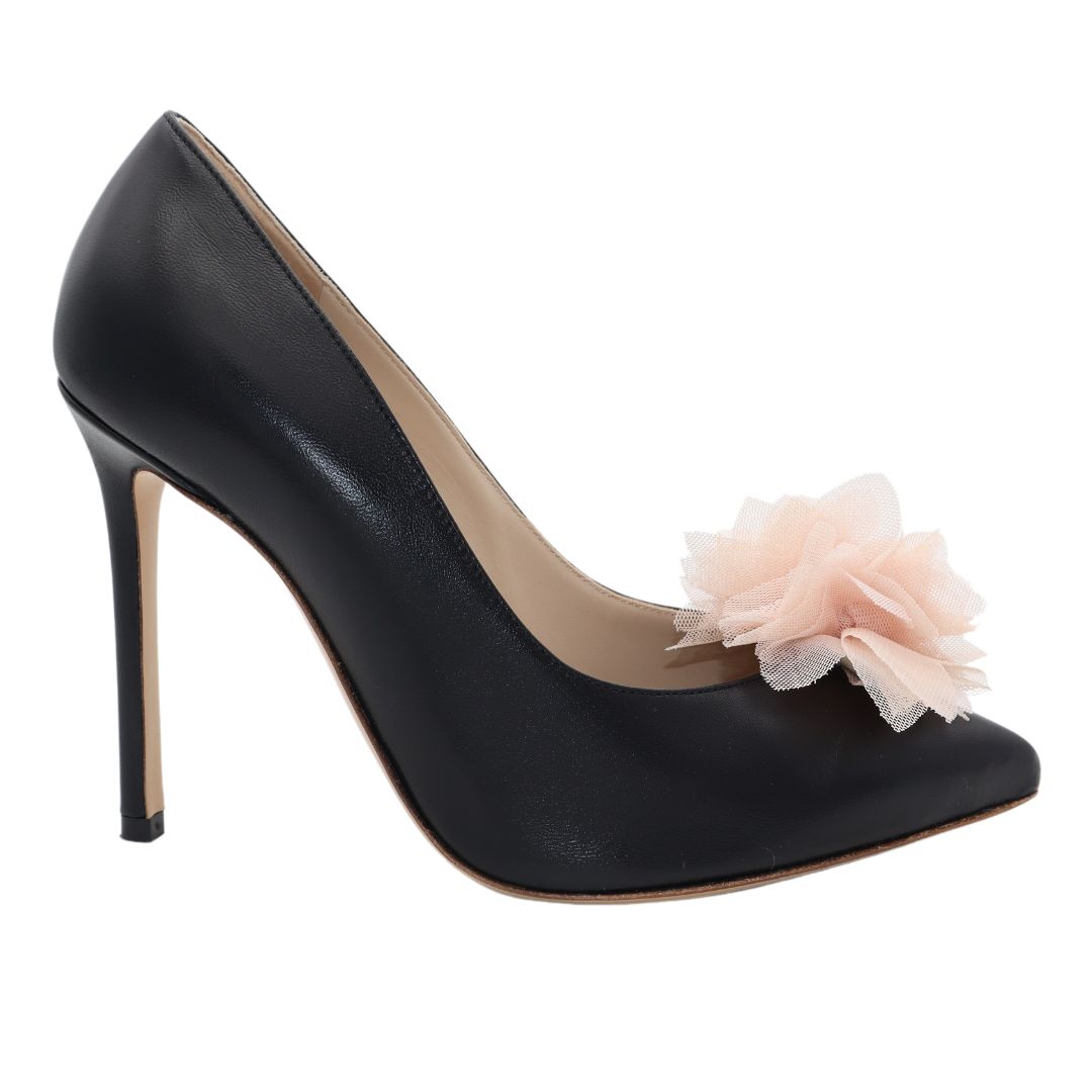 GLORIELLAS Clip Perfect Romance Gloriellas Schuhclip Perfect Romance Bltenapplikation aus rosa Tüll mit schwarzen High Heels