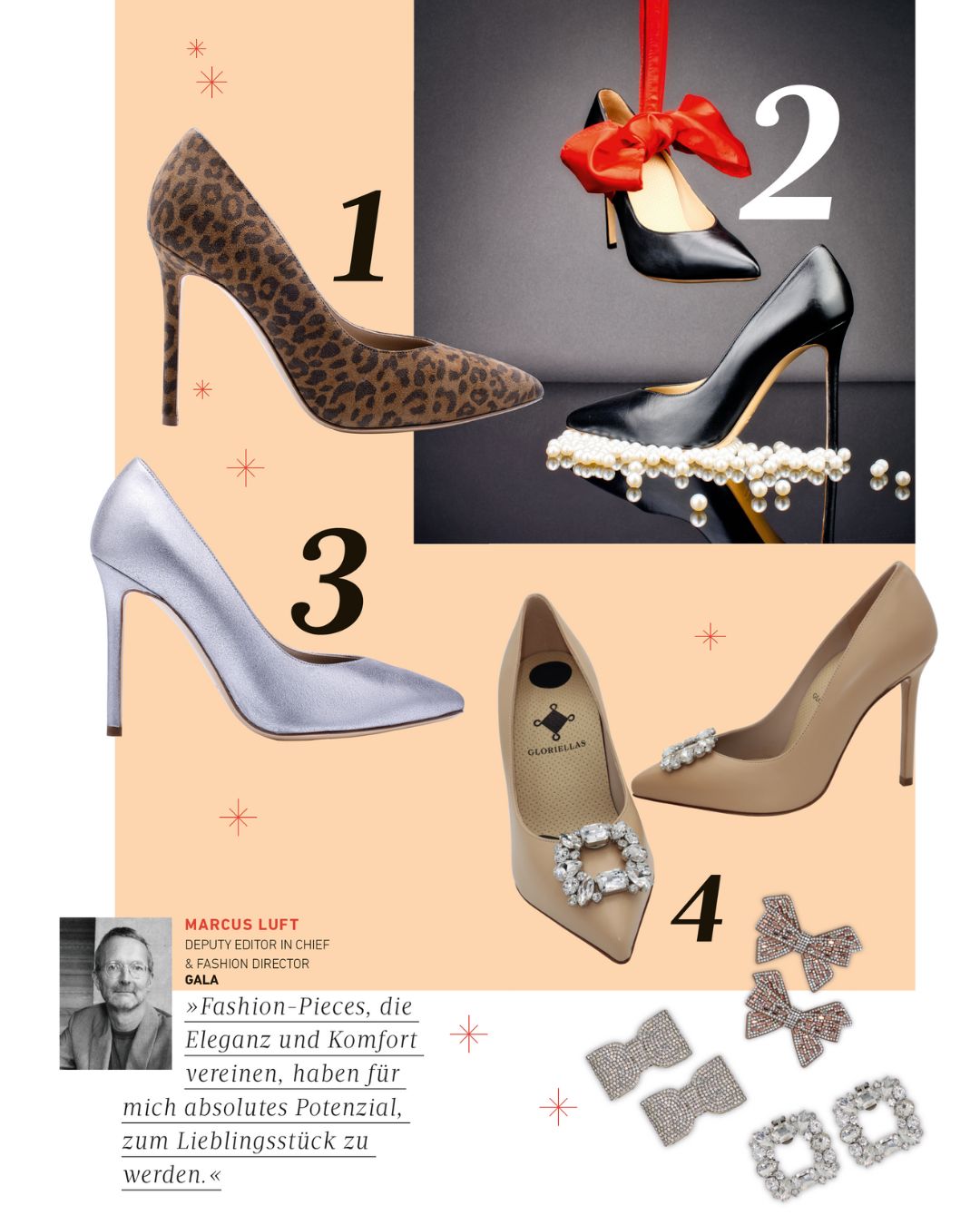 Gloriellas Clipping Presse Gala Magazin schwarze Pumps Gloriellas Stilettos Black Lady bequeme Pumps bequeme High Heels beige Pumps Schuhclips