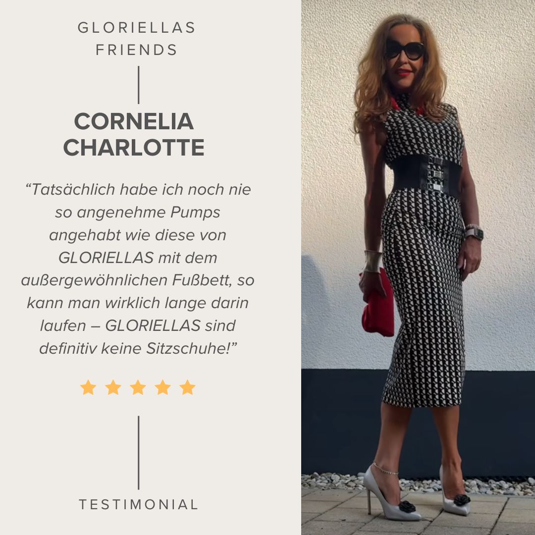 GLORIELLAS STILETTO GLAM DIVA Gloriellas Stilettos Glam Diva silberne Pumps bequeme High Heels silberne hohe Schuhe Feedback Testimonials zum Tragekomfort