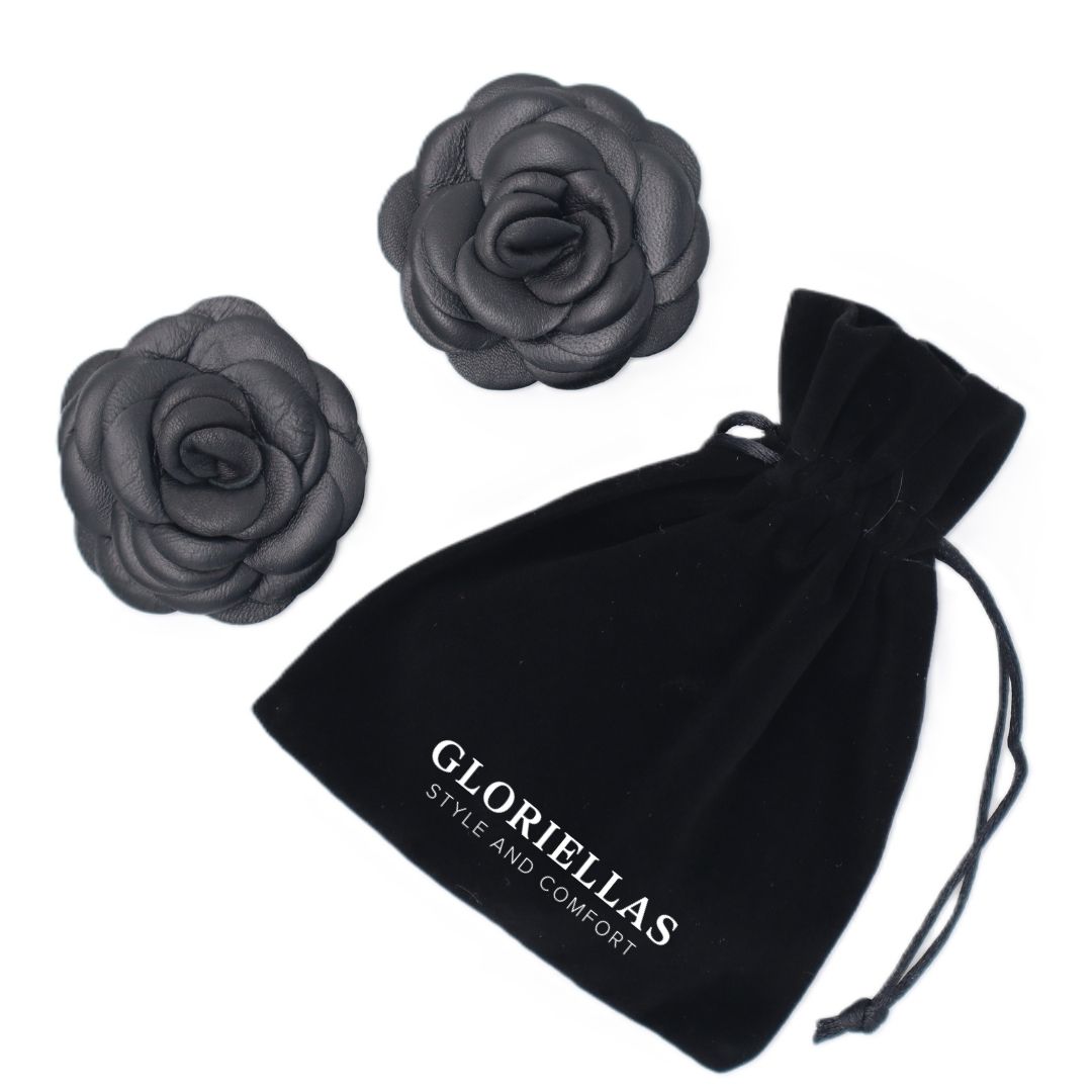 GLORIELLAS Schuhclip Black Camelita Gloriellas Schuhclip schwarze Blume Schuhaccessoire im Samtbeutel