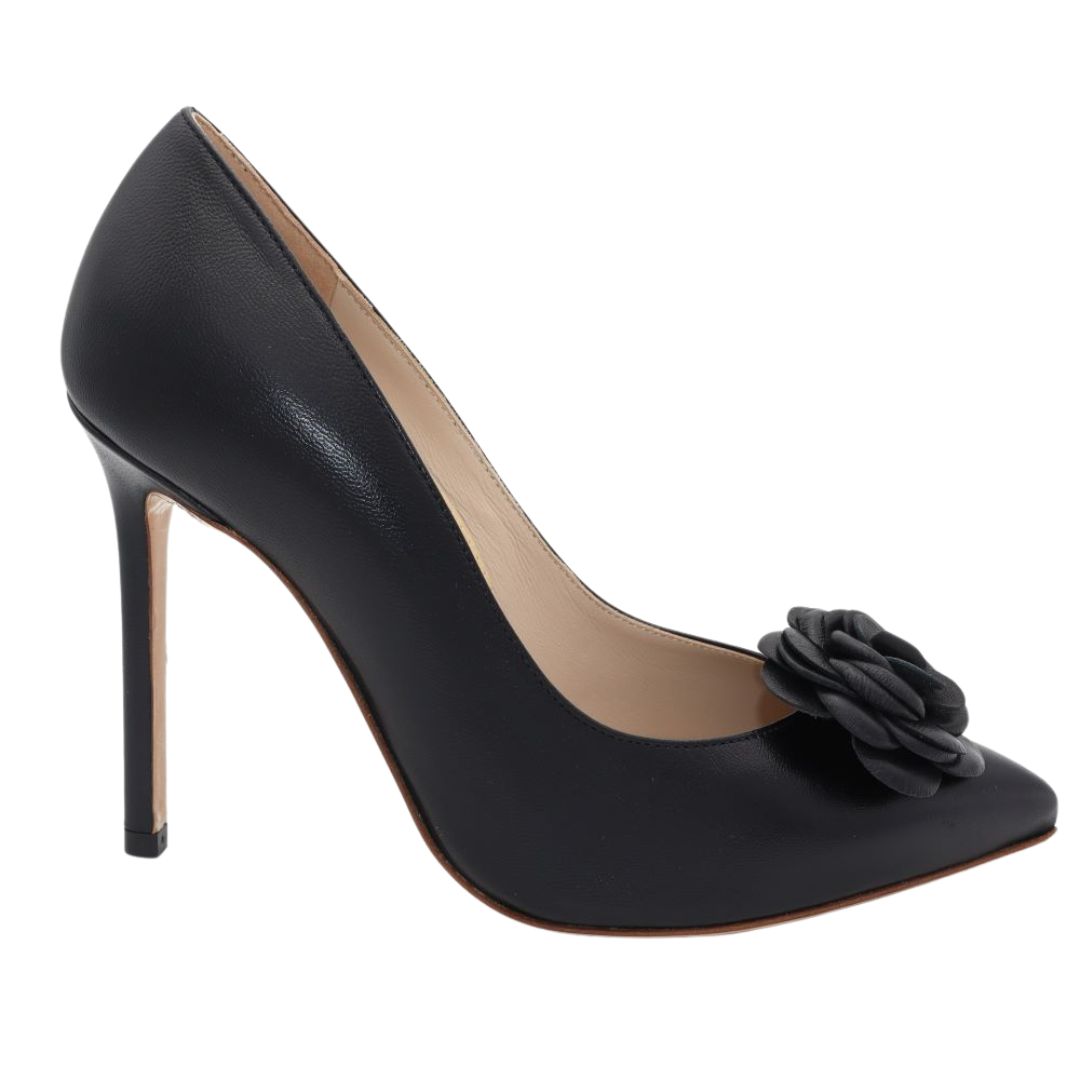 GLORIELLAS Schuhclip Black Camelita Gloriellas Clips Black Camelita Schuhclips aus echtem Leder in Blütenform Schuhaccessoire mit schwarzem High Heel