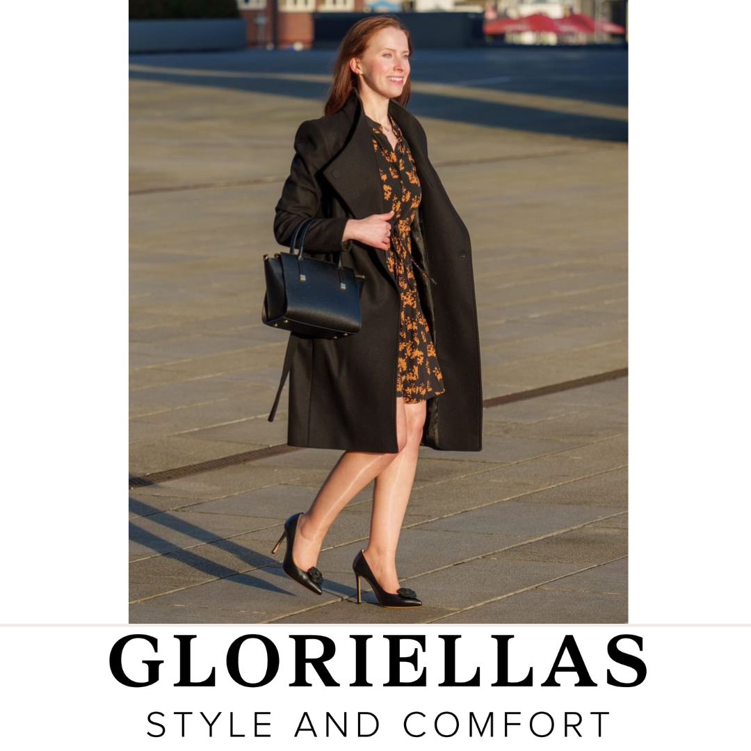 GLORIELLAS Schuhclip Black Camelita Gloriellas Clips Black Camelita Schuhclips aus echtem Leder in Blütenform Schuhaccessoire mit schwarzem High Heel