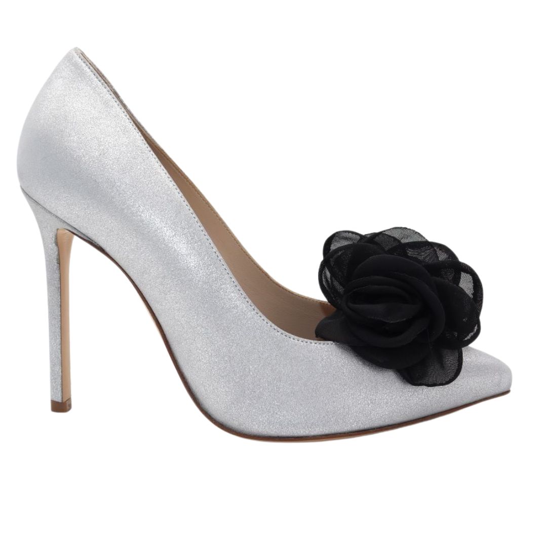 GLORIELLAS Clip Black Secret Gloriellas Schuhclips Black Secret schwarze Blüte aus Tüll und silberne High Heels