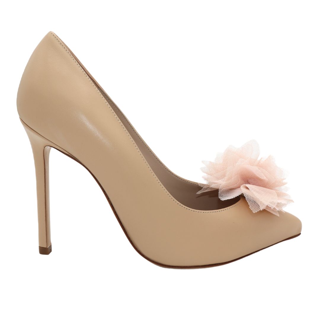 GLORIELLAS Clip Perfect Romance Gloriellas Schuhclip Perfect Romance Bltenapplikation aus rosa Tüll mit beigen High Heels