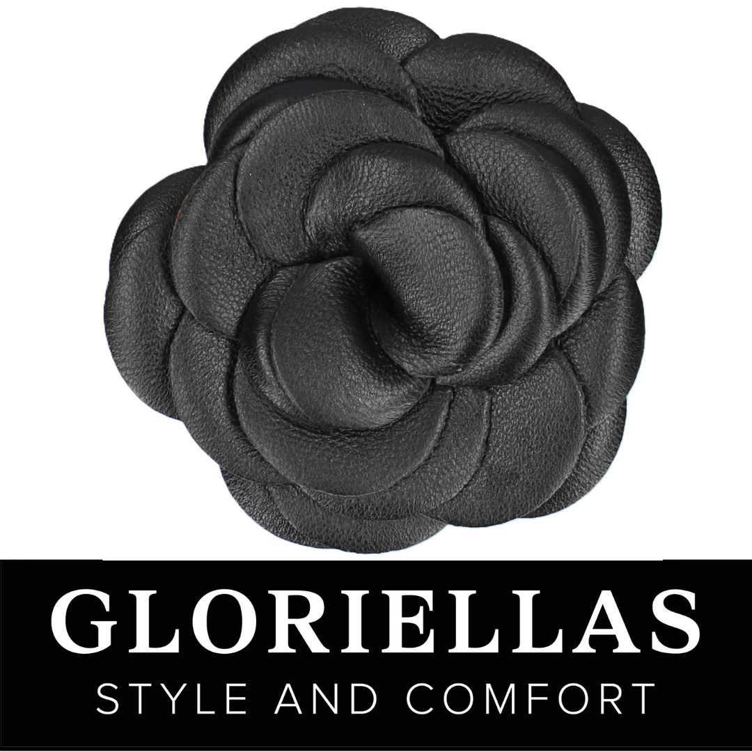 GLORIELLAS Schuhclip Black Camelita Gloriellas Clips Black Camelita Schuhclips aus echtem Leder in Blütenform Schuhaccessoire