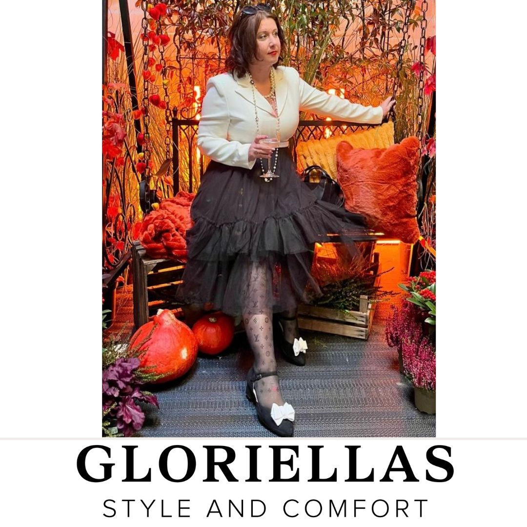 GLORIELAS Clip White Party Gloriellas Schuhclip White Party weie Schleife aus veganem Leder mit schwarzen High Heels im schwarz weiß look
