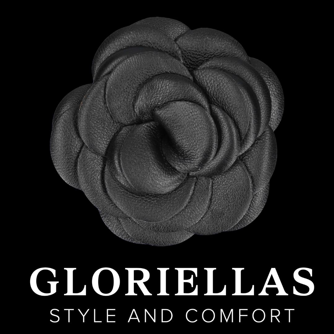 GLORIELLAS Schuhclip Black Camelita Gloriellas Clips Black Camelita Schuhclips aus echtem Leder in Blütenform Schuhaccessoire