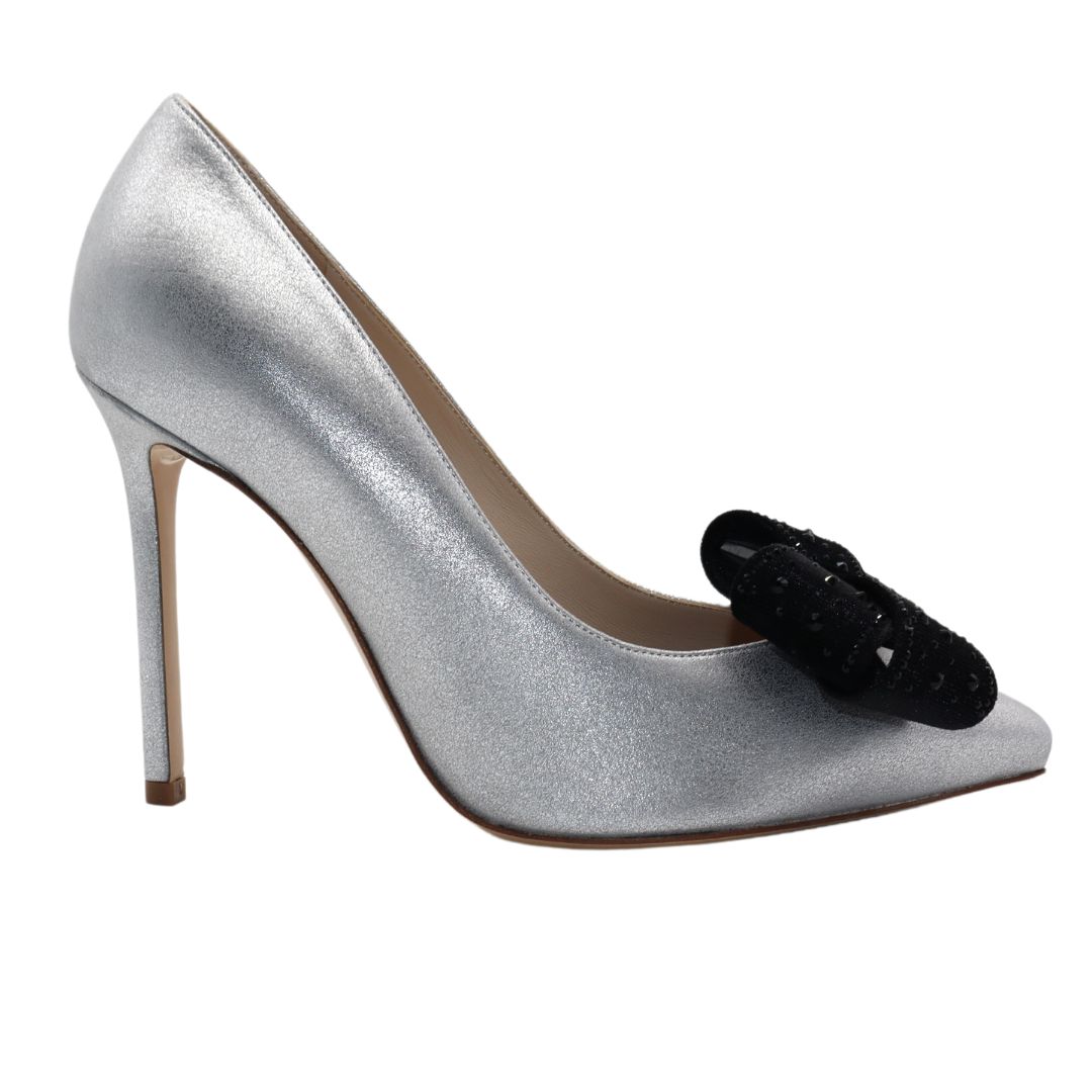 GLORIELLAS Clip Black Velvet Glam Gloriellas Schuhclips Black Velvet Glam Schwarze Samtschleife mit Glitzer und silberne High Heels