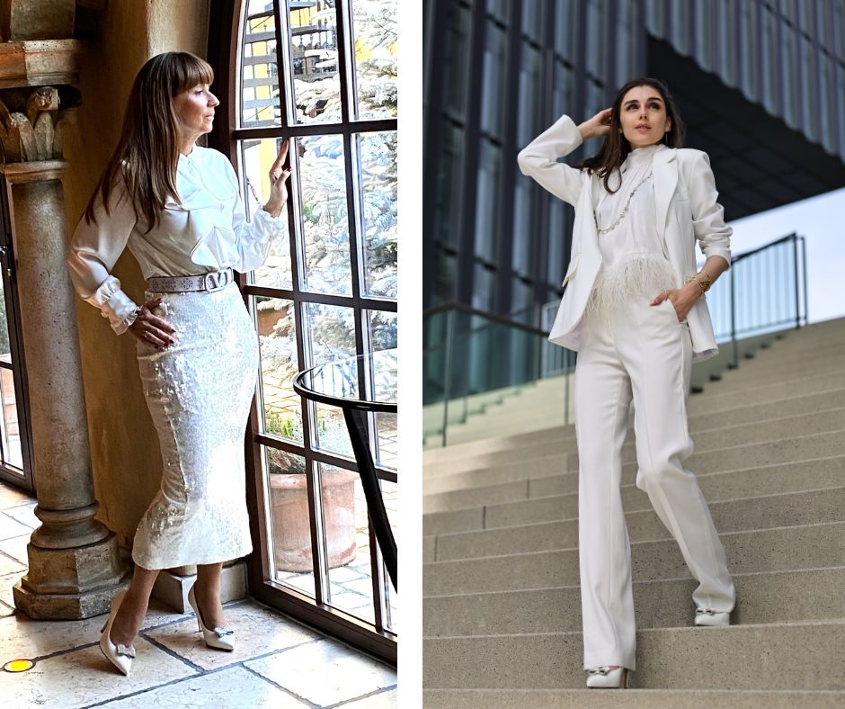 Gloriellas Blogbeitrag schwarz weiss looks weisse High Heels Schuhclips weisse High Heels